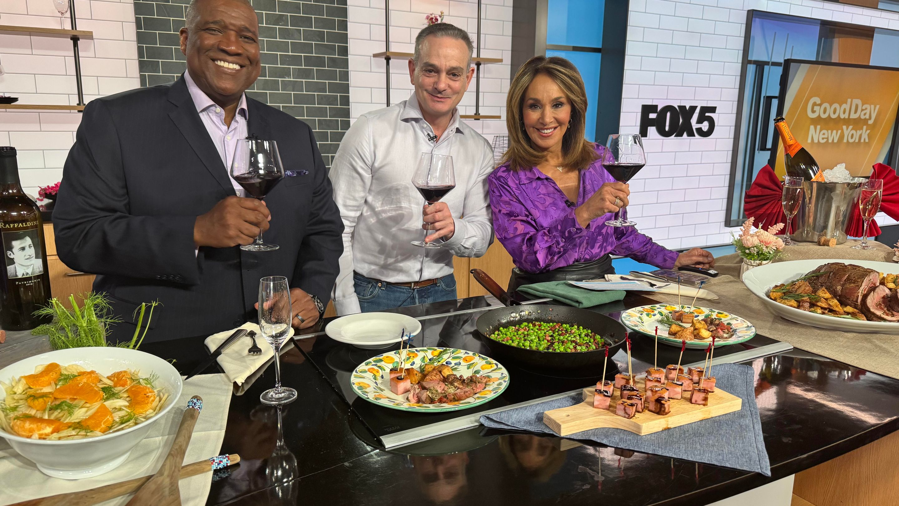 Appetito's Andrew Cotto (center) with the co-hosts of Good Day New York, Curt Menefee (left) and Rosanna Scotto (right).