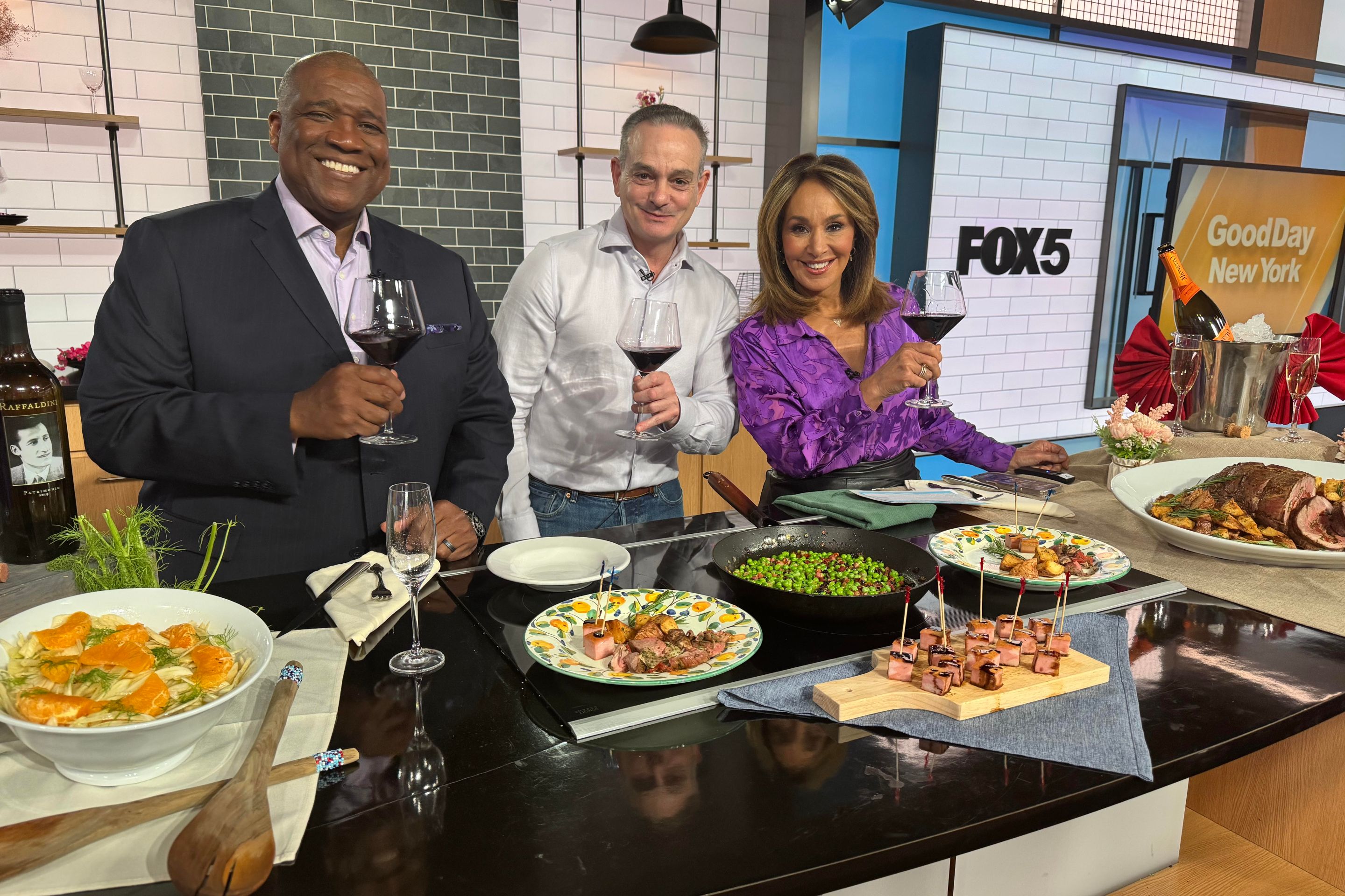 Appetito's Andrew Cotto (center) with the co-hosts of Good Day New York, Curt Menefee (left) and Rosanna Scotto (right).