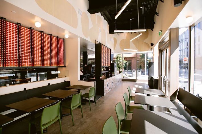 The interior of Flour + Water Pizza Shop at Mission Rock in San Francisco.
