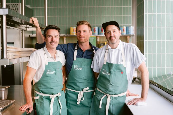 (Left to Right) Ryan Pollnow, Culinary Director + Co-Chef, Flour + Water Hospitality Group; Thomas McNaughton, founding partner, co-chef and CEO, Flour + Water Hospitality Group, and Elliott Armstrong, Chef de Cuisine, Flour + Water Pizzeria.