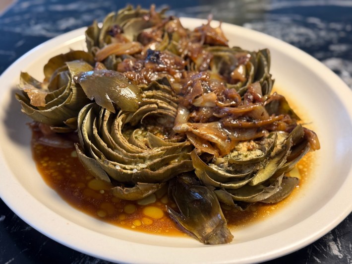A soft and savory artichoke dish by Joanna Moeller.