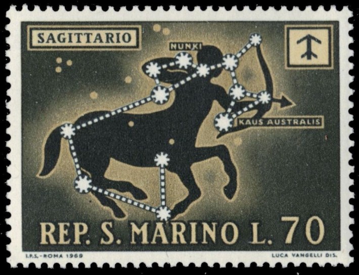 The sign of Sagittarius (Sagittario).