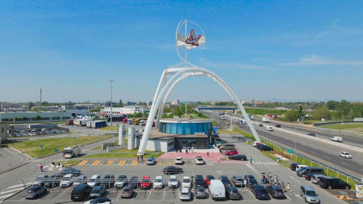 The Villoresi Ovest Autogrill on the Italian autostrada, viewed from the parking lot.