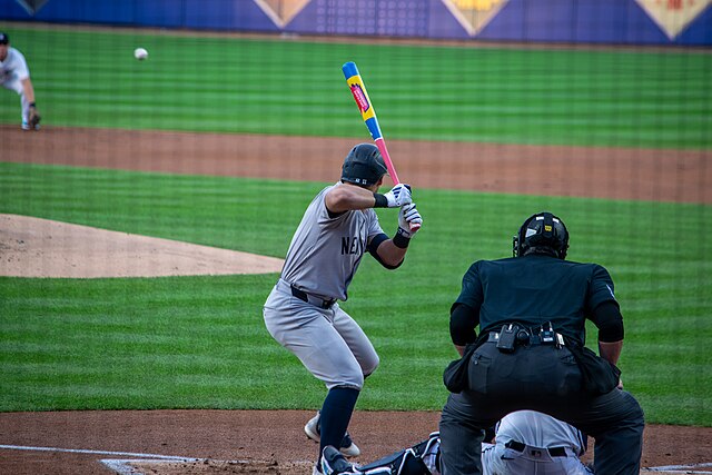 Anthony Volpe batting for the New York Yankees during the 2024 MLB Little League Classic. Photo by Jeffrey Hyde (wikimedia commons).