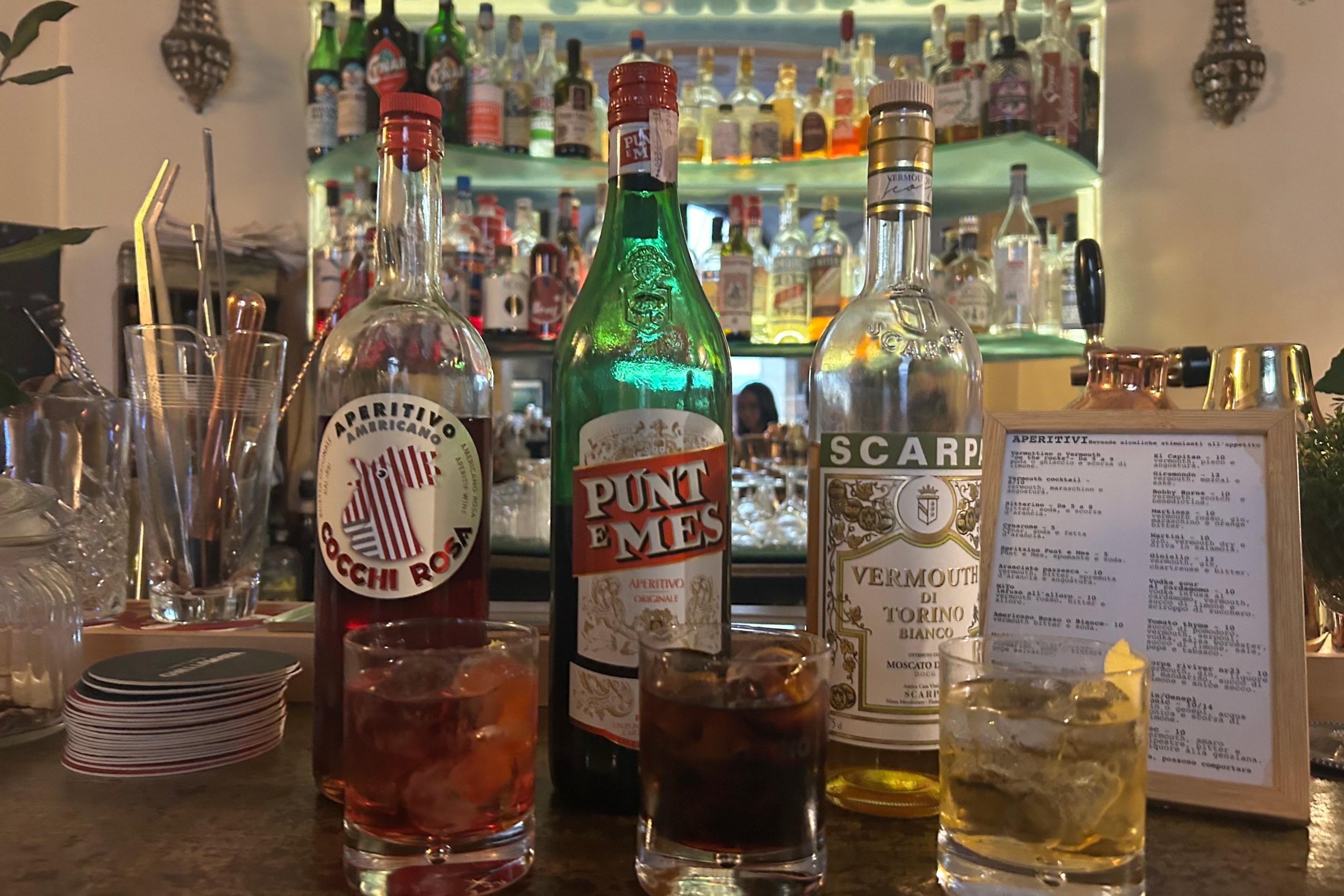 Various vermouths on display in Turin.