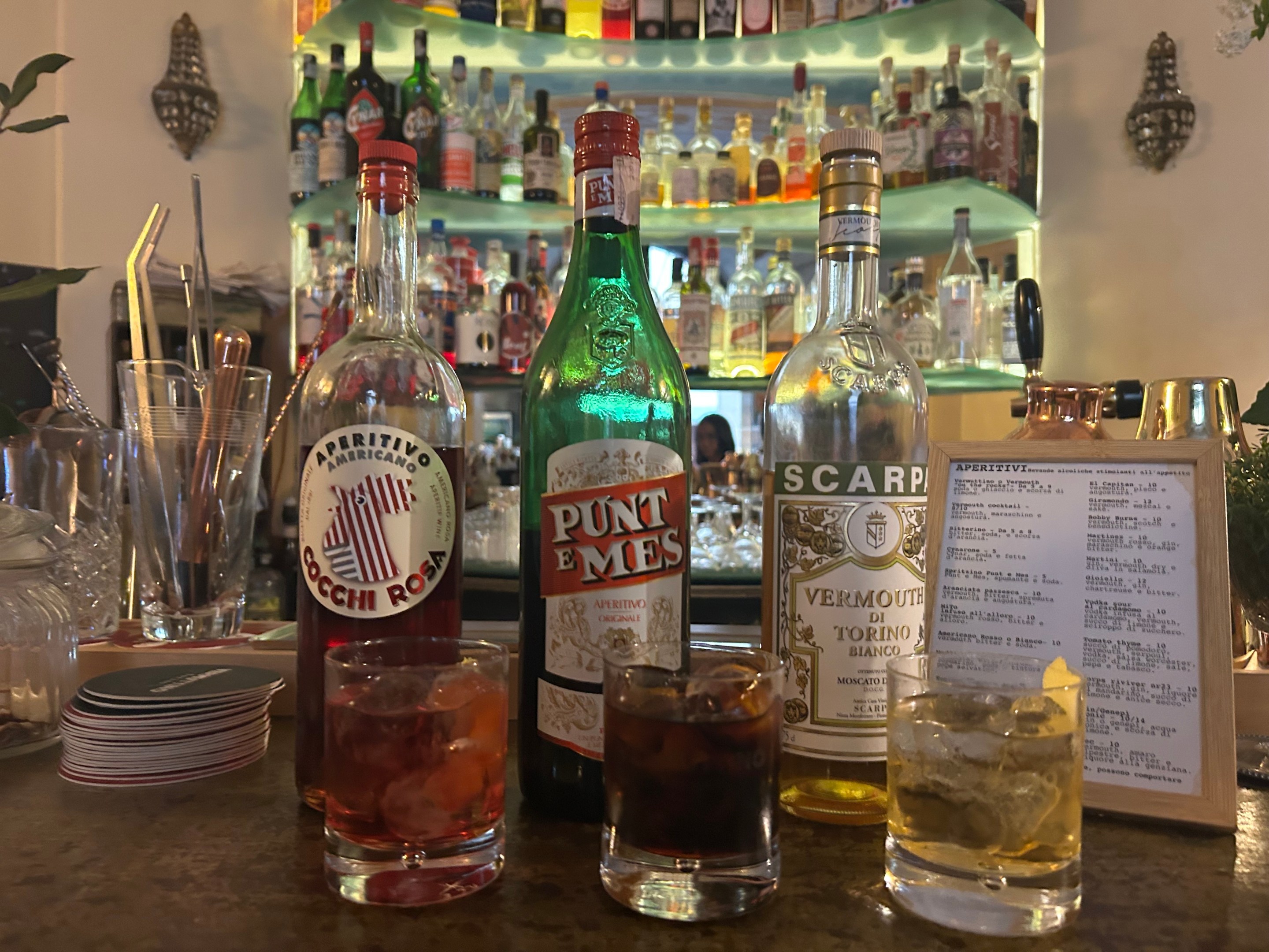Various vermouths on display in Turin.