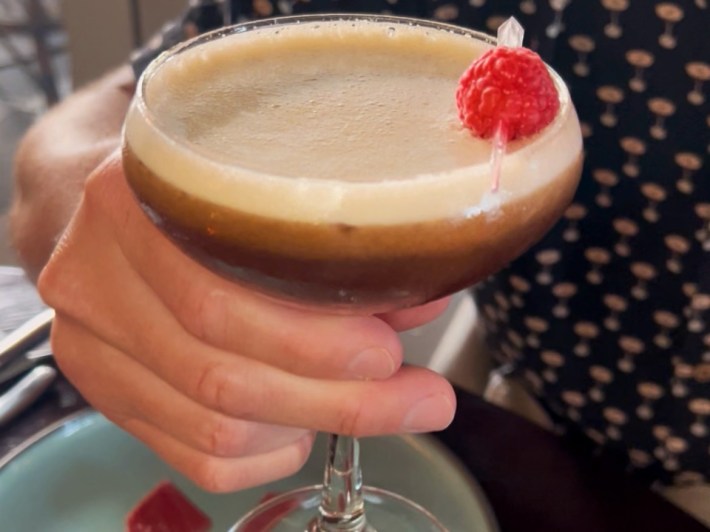 aspberry espresso martini held at Serafina Miami