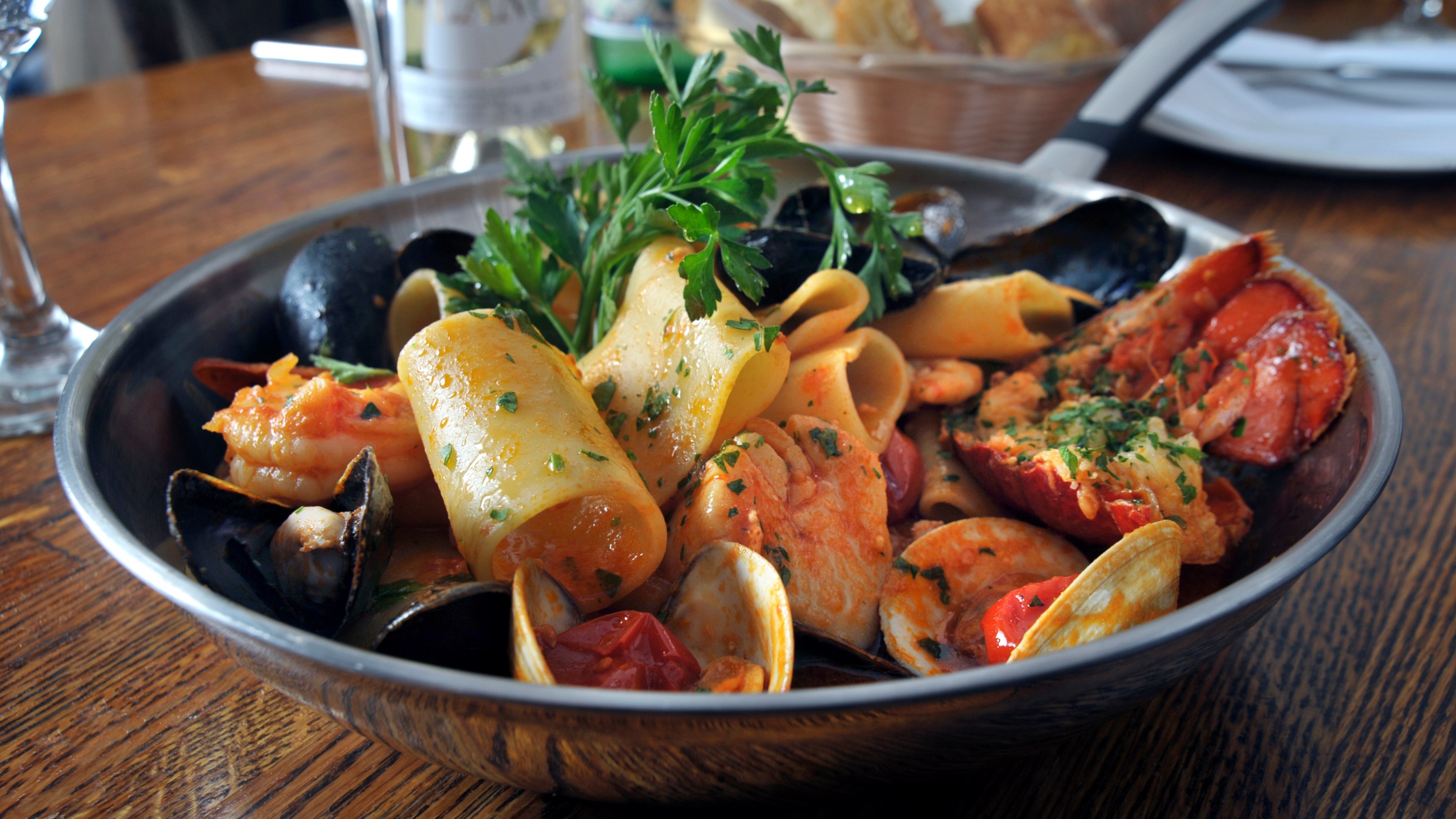 Plate of pasta with meat sauce and fresh herbs at Trattoria il Panino in Boston’s North End