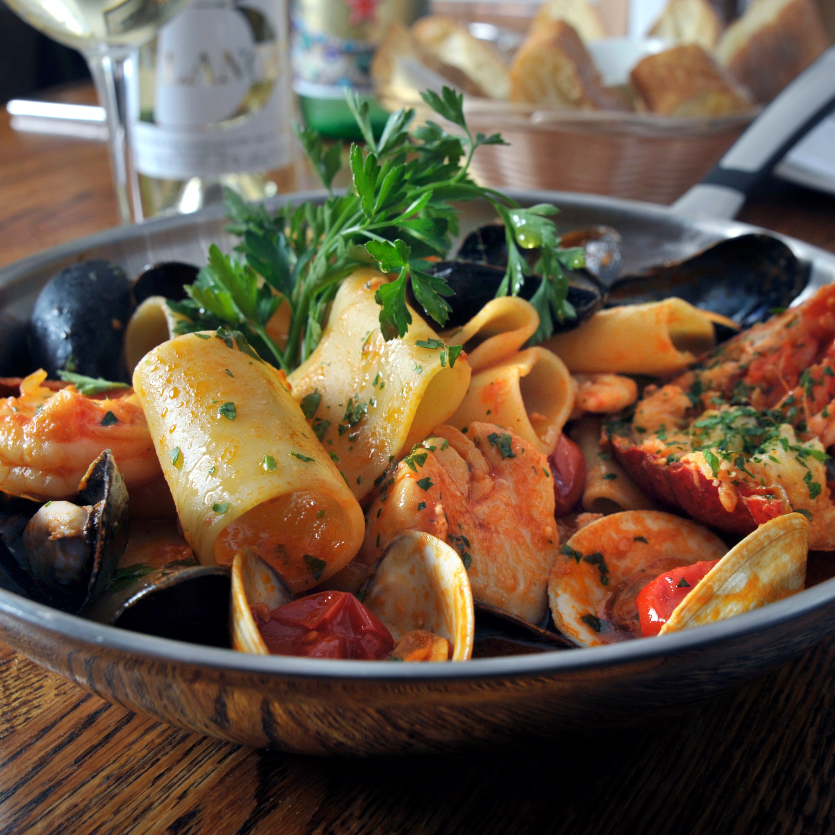 Plate of pasta with meat sauce and fresh herbs at Trattoria il Panino in Boston’s North End