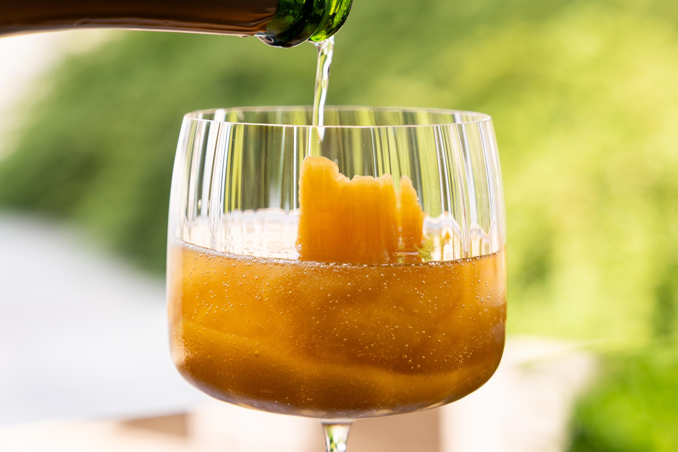 Sicilian granita with Champagne being poured at Portrait Milano