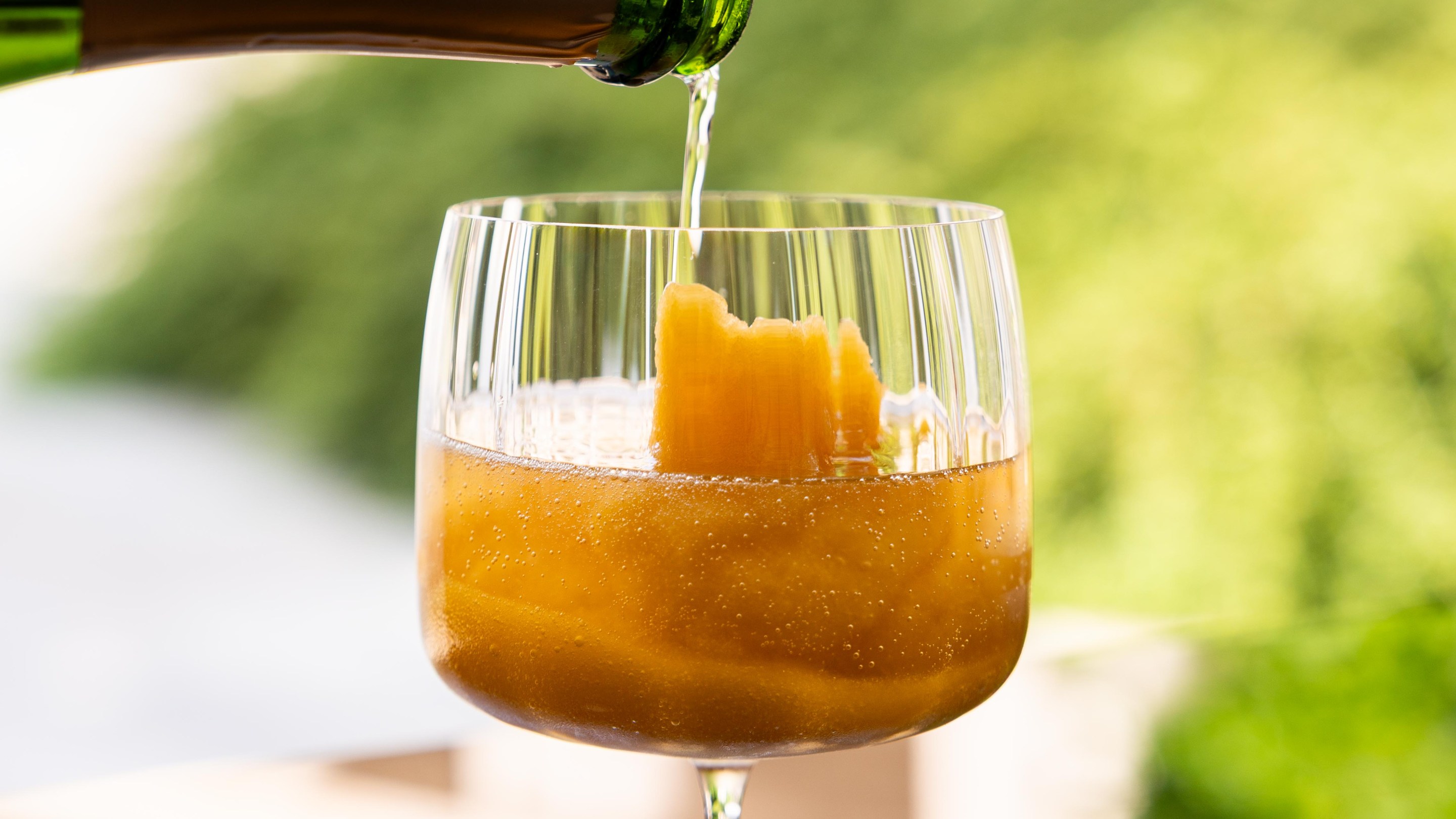 Sicilian granita with Champagne being poured at Portrait Milano