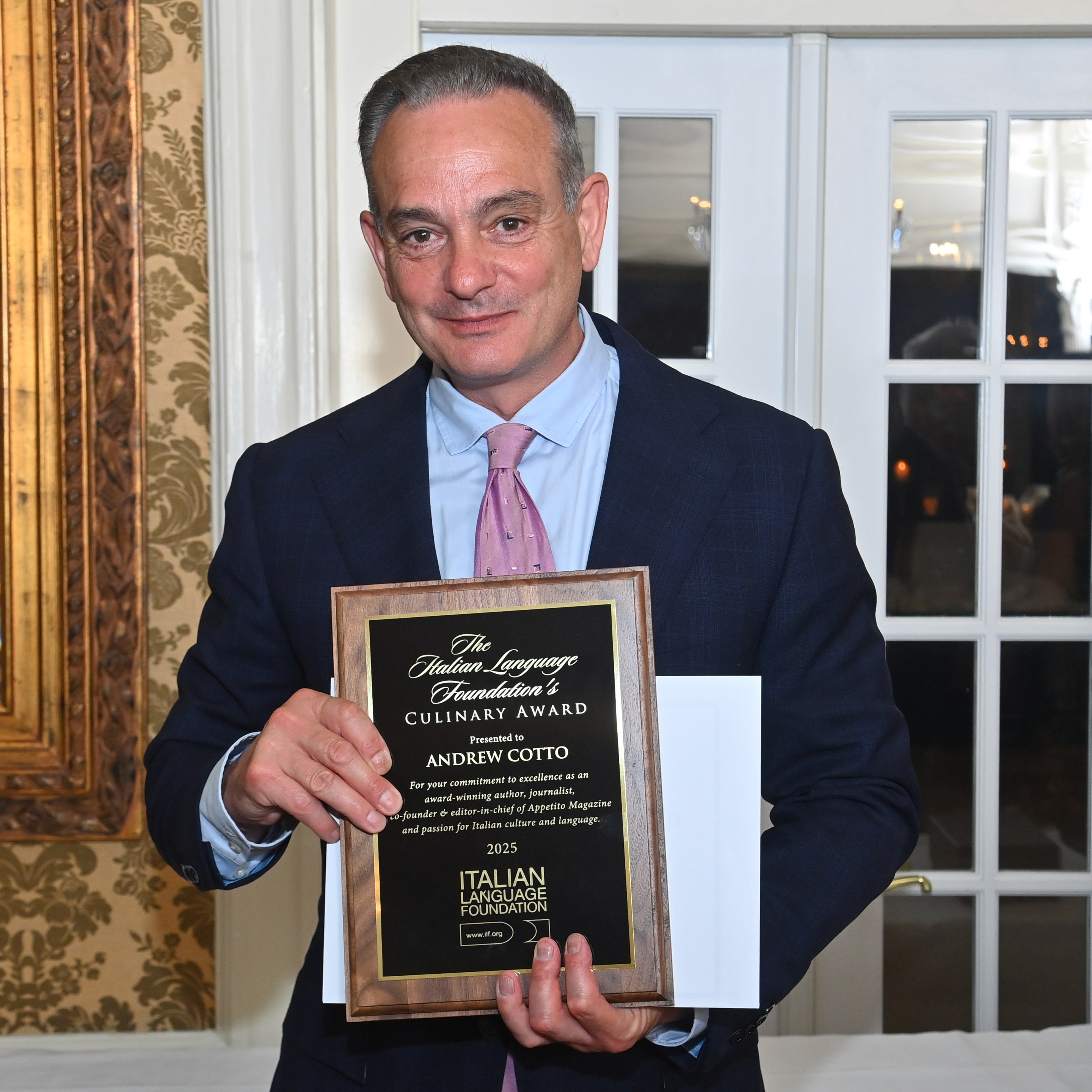 Appetito Co-founder and Editor-in-Chief, Andrew Cotto, with his 2025 Giambelli Culinary Award.