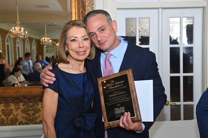 Appetito's Andrew Cotto with Italian Language Foundation President Margaret Cuomo at the 2025 Giambelli Culinary Award celebration.