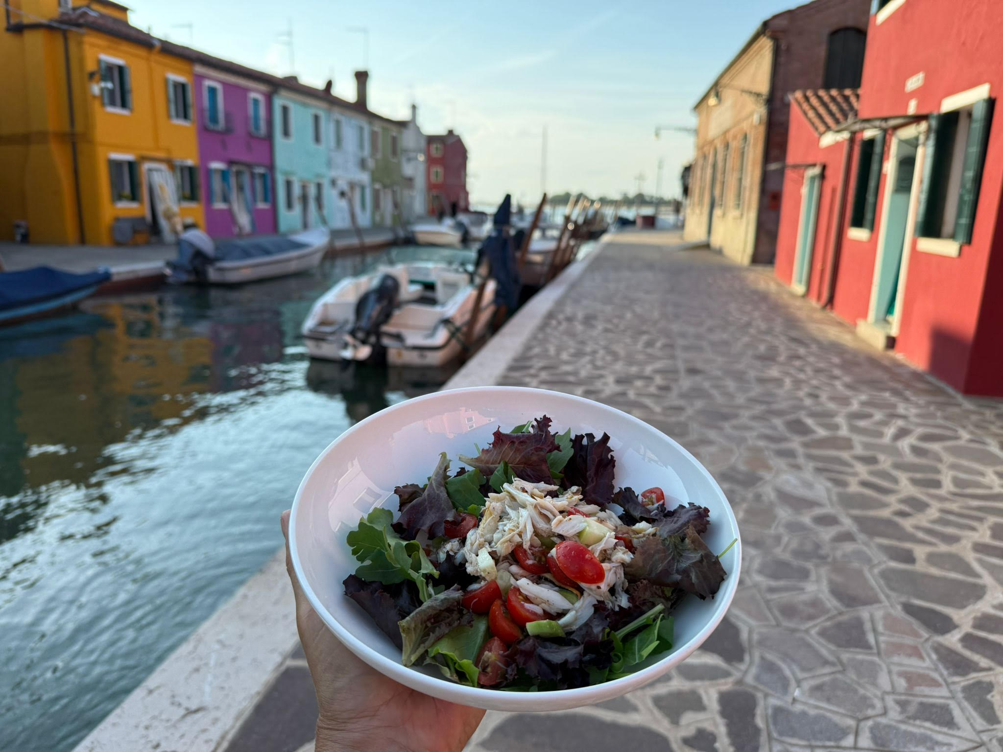 Blue Crab Salad on the banks of a Burano canal in the Veneto.