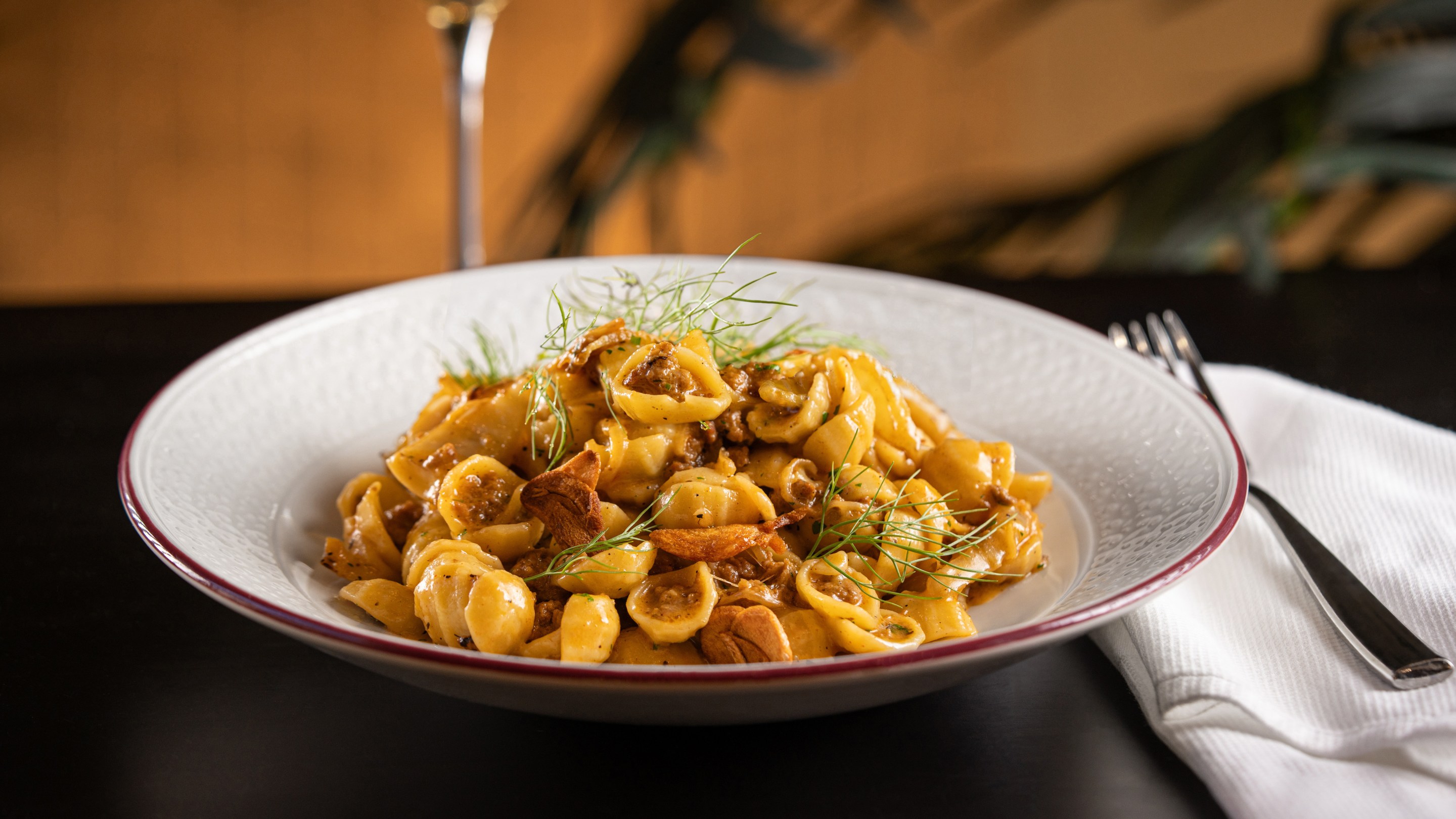 Orecchiette pasta dish at ai Pazzi in a white bowl.