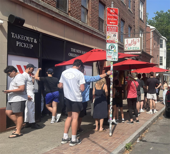 The line outside of Sally's APizza in New Haven, CT.