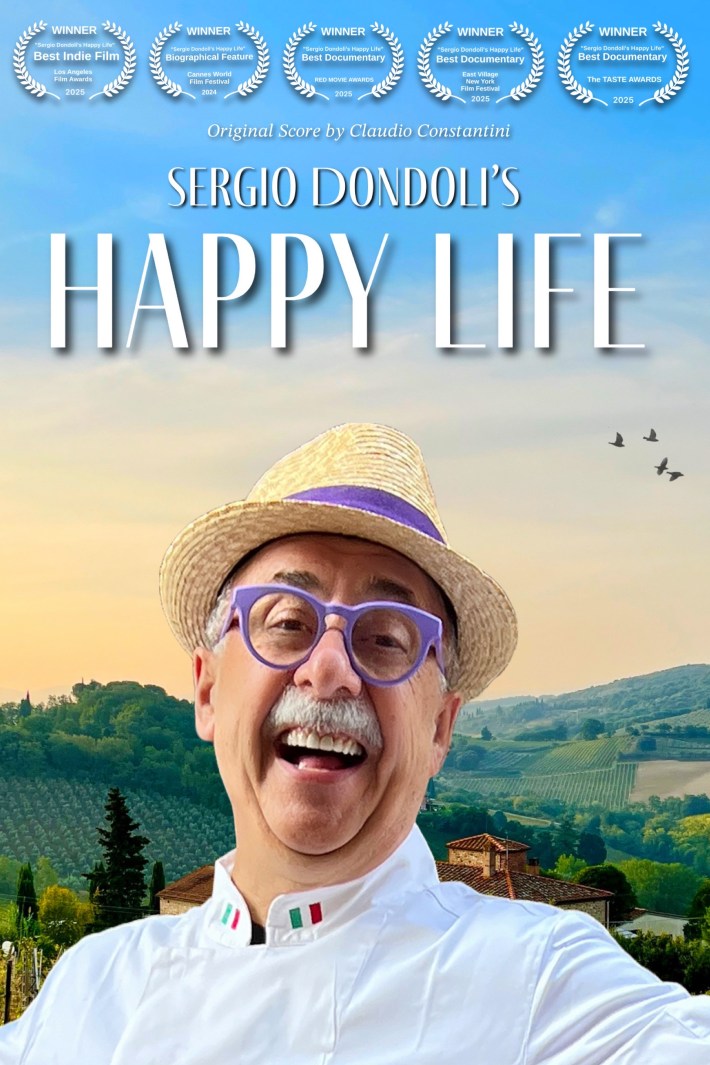 Poster for Sergio Dondoli’s Happy Life featuring the Tuscan countryside
