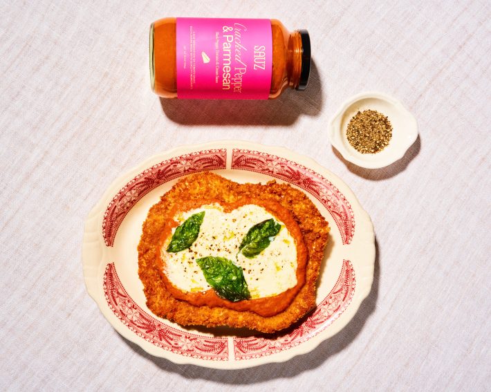 Chicken Parmigiana at The Standard Grill with Cracked Black Pepper & Parmesan sauce from Sauz.
