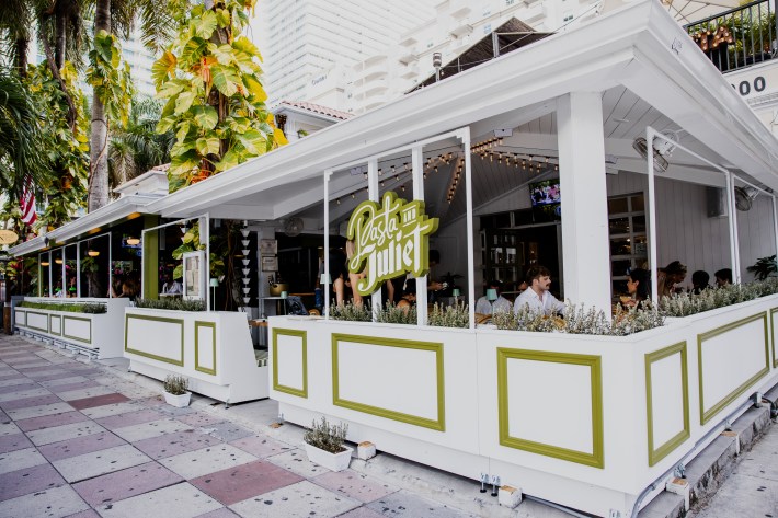 Pasta & Juliet exterior with white and green trim