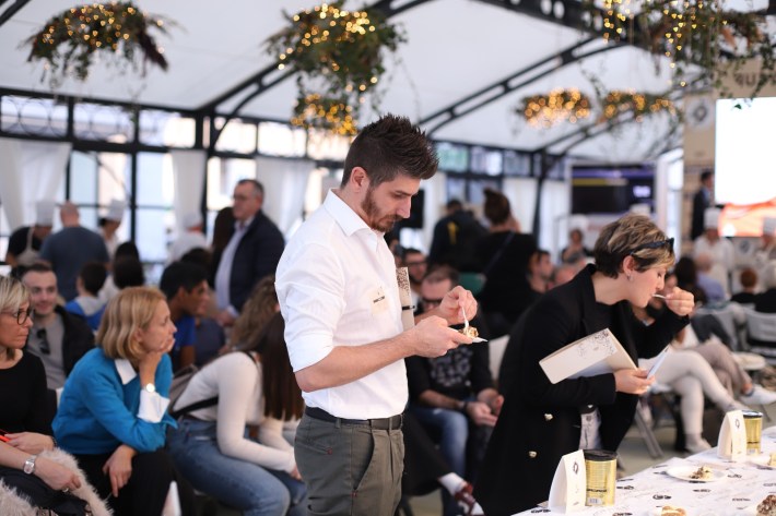 Judges tasting tiramisù entries in Treviso.