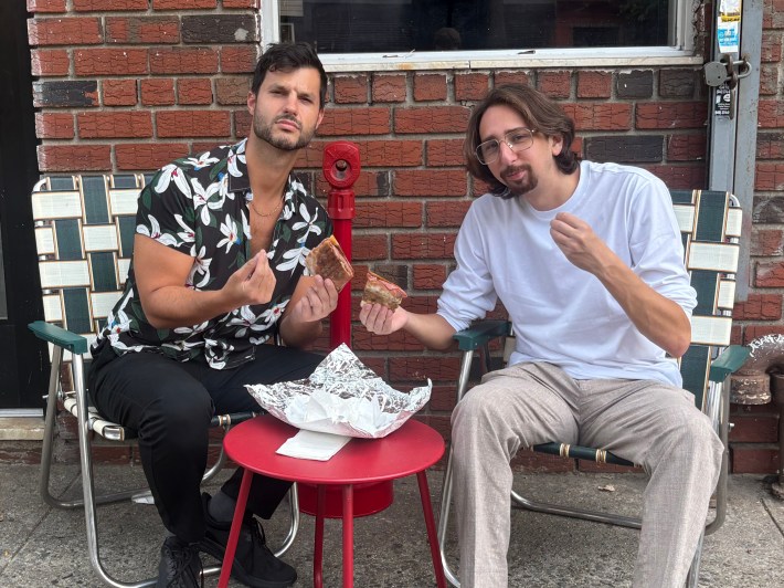 Danny “Cugine” Mondello with author Rob LeDonne outside Casa Cugine in Williamsburg.