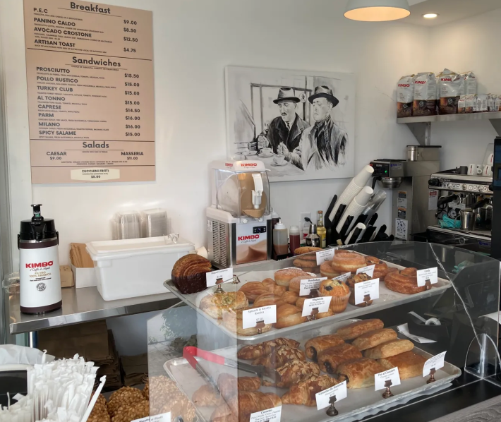 Display case of fresh pastries at Masseria Caffè in West Palm Beach