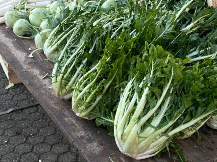 Puntarelle on display at a Roman market.