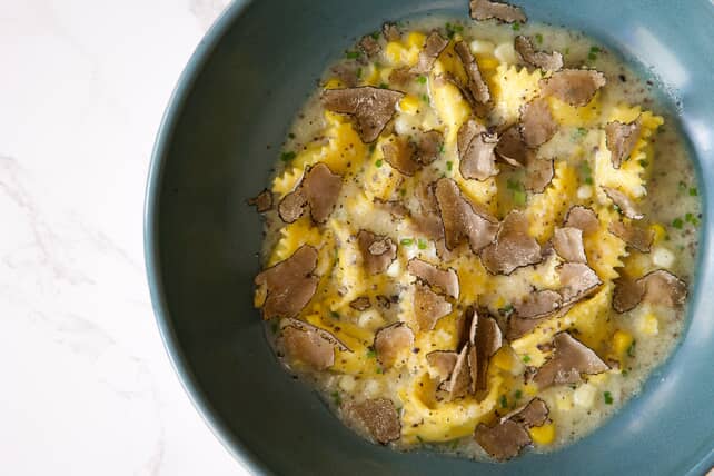 Corn Agnolotti with summer truffle served at The Noortwyck.