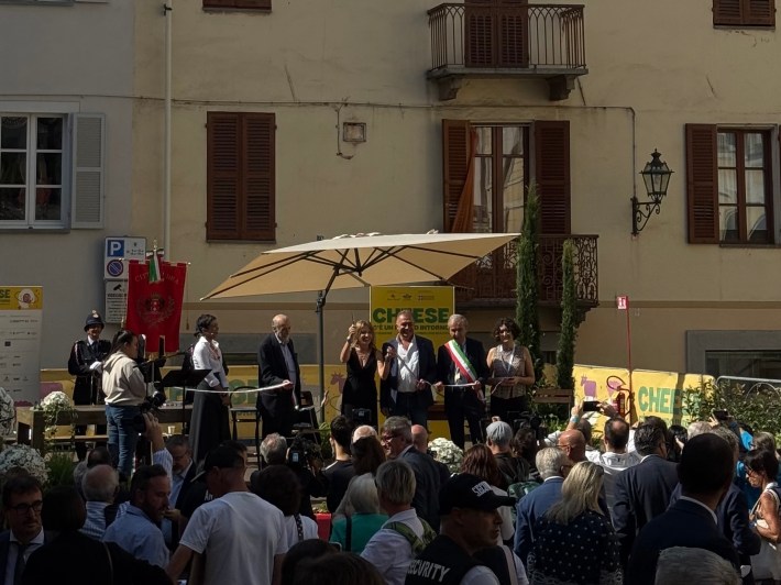 Opening ceremony of Cheese festival in Bra with local officials and Slow Food leaders.