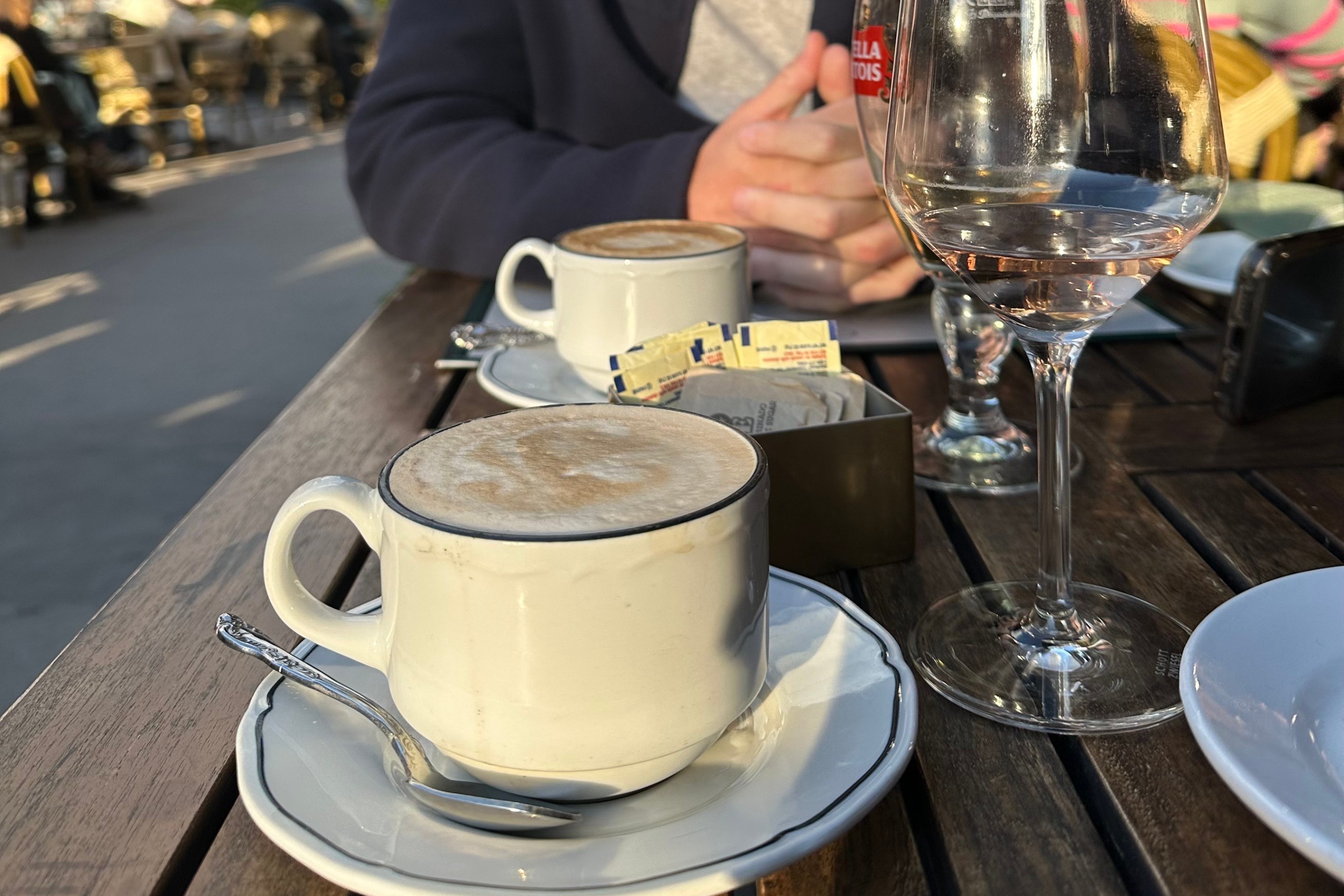 A cup of coffee at an outside cafe in November.