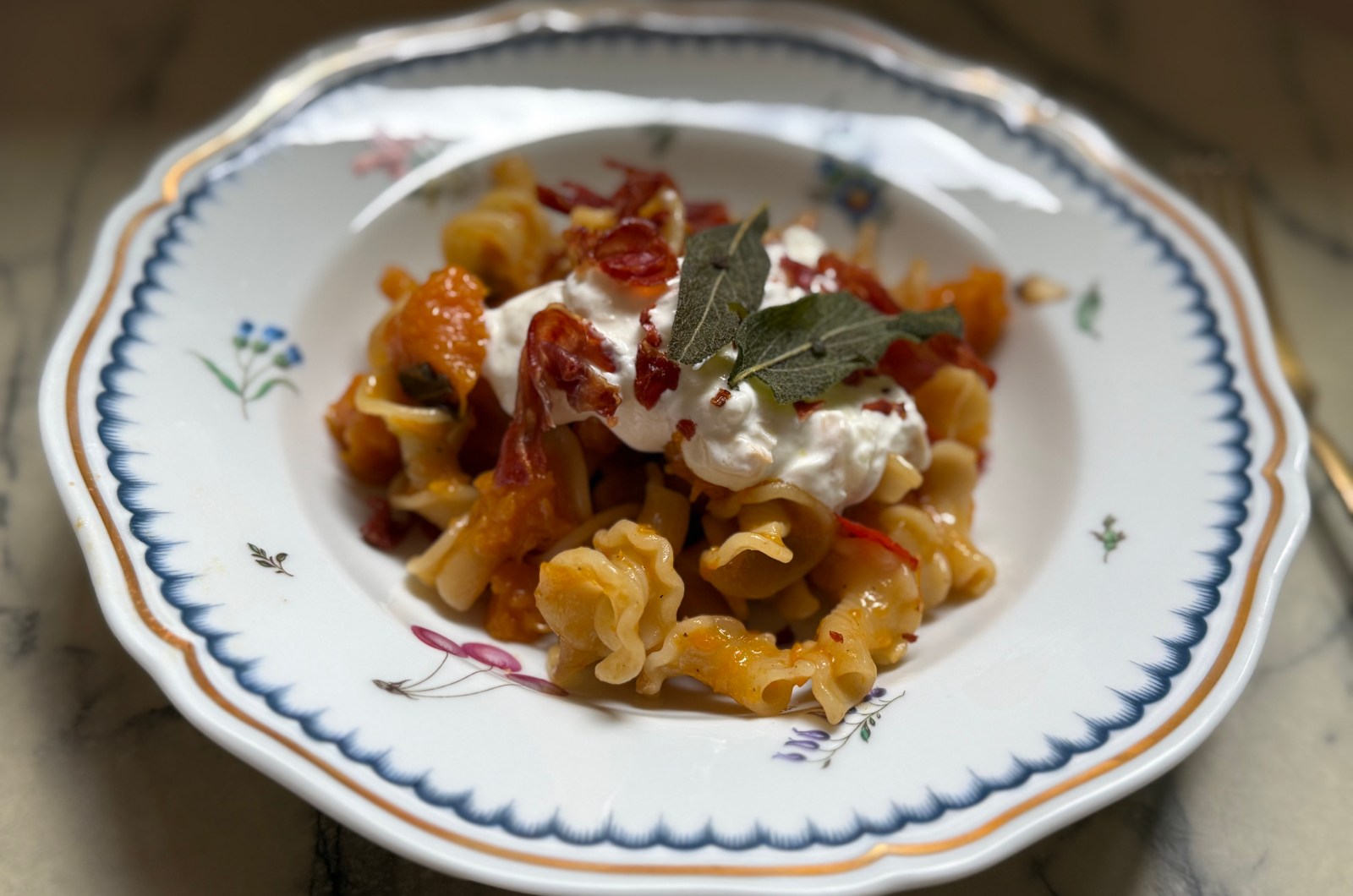 Butternut Squash Pasta with Smoked Lioni Stracciatella, Crispy Sage & Prosciutto
