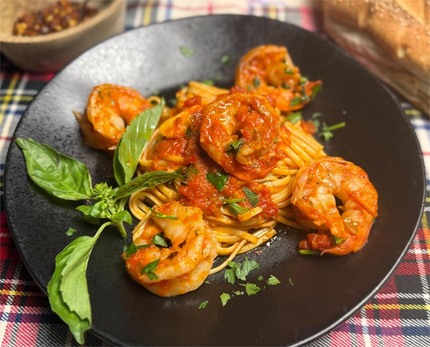 Linguini with Shrimp Arrabbiata by Danielle Caminiti.