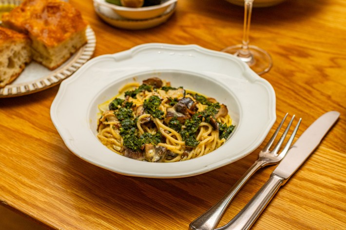 Spaghetti with winter pesto and wild mushrooms at Sempre Oggi
