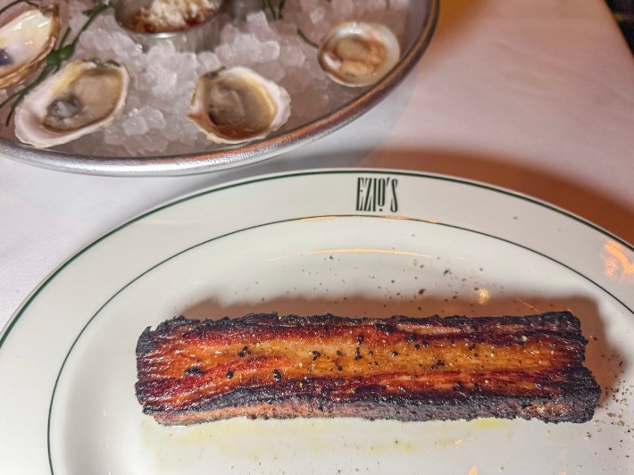 East Coast oysters on ice and pastrami-spiced house smoked bacon at Ezio’s Miami Beach