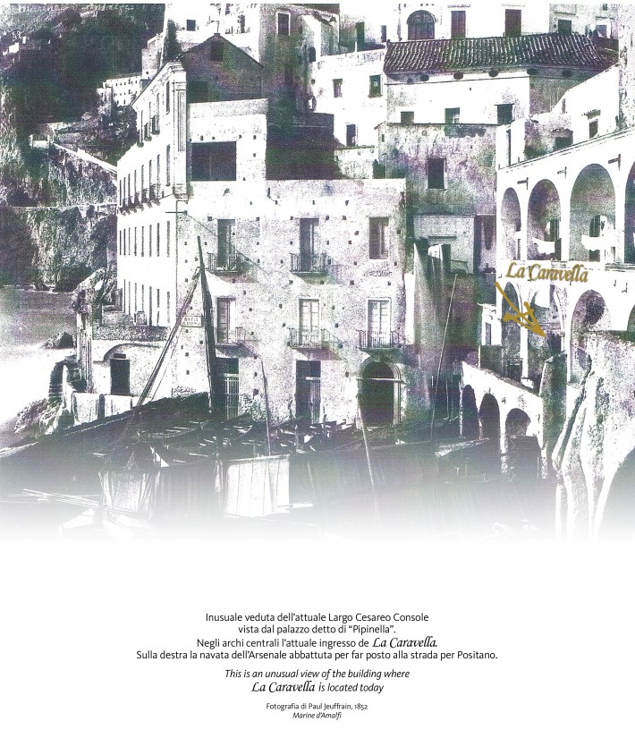 Historic photograph of the former ducal palace that is home to La Caravella in Amalfi.