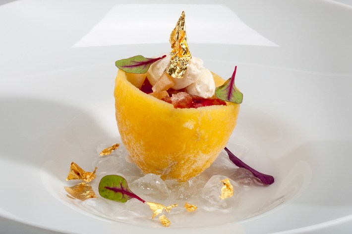 Plated Amalfi lemon dessert served at La Caravella.