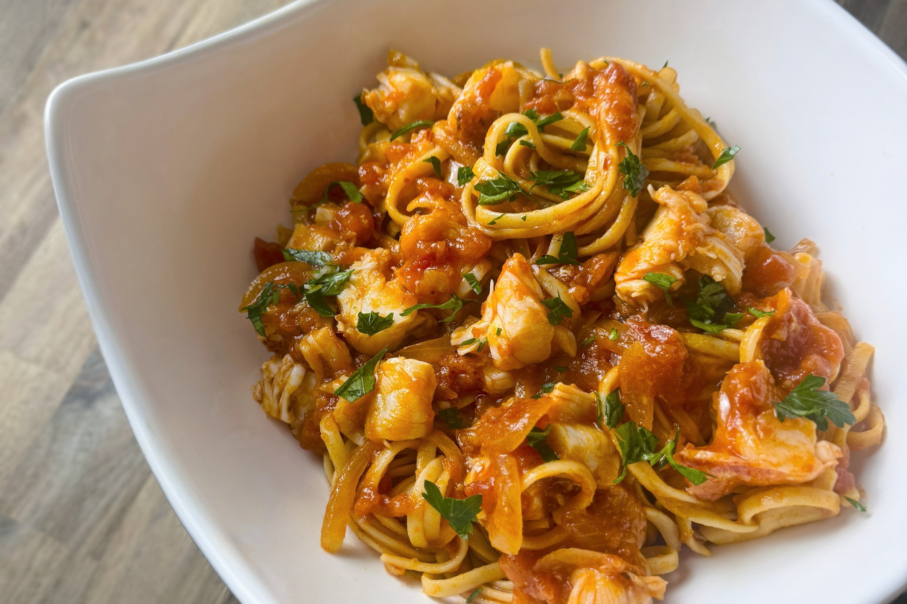 Chef Scott Conant's Lobster Fra Diavolo with Martone St Arrabbiata Calabrian Chili and Garlic Sauce. Courtesy of Martone Street