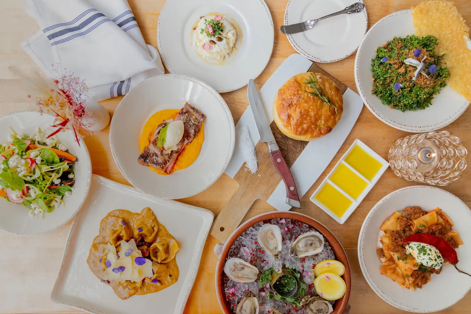 Overhead view of Italian dishes served at Ever Andalo in Charlotte.