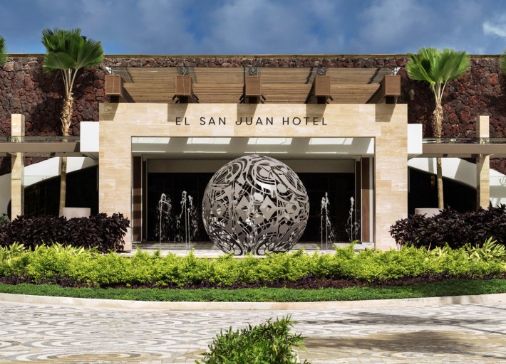 The entrance of the Fairmont El San Juan Hotel