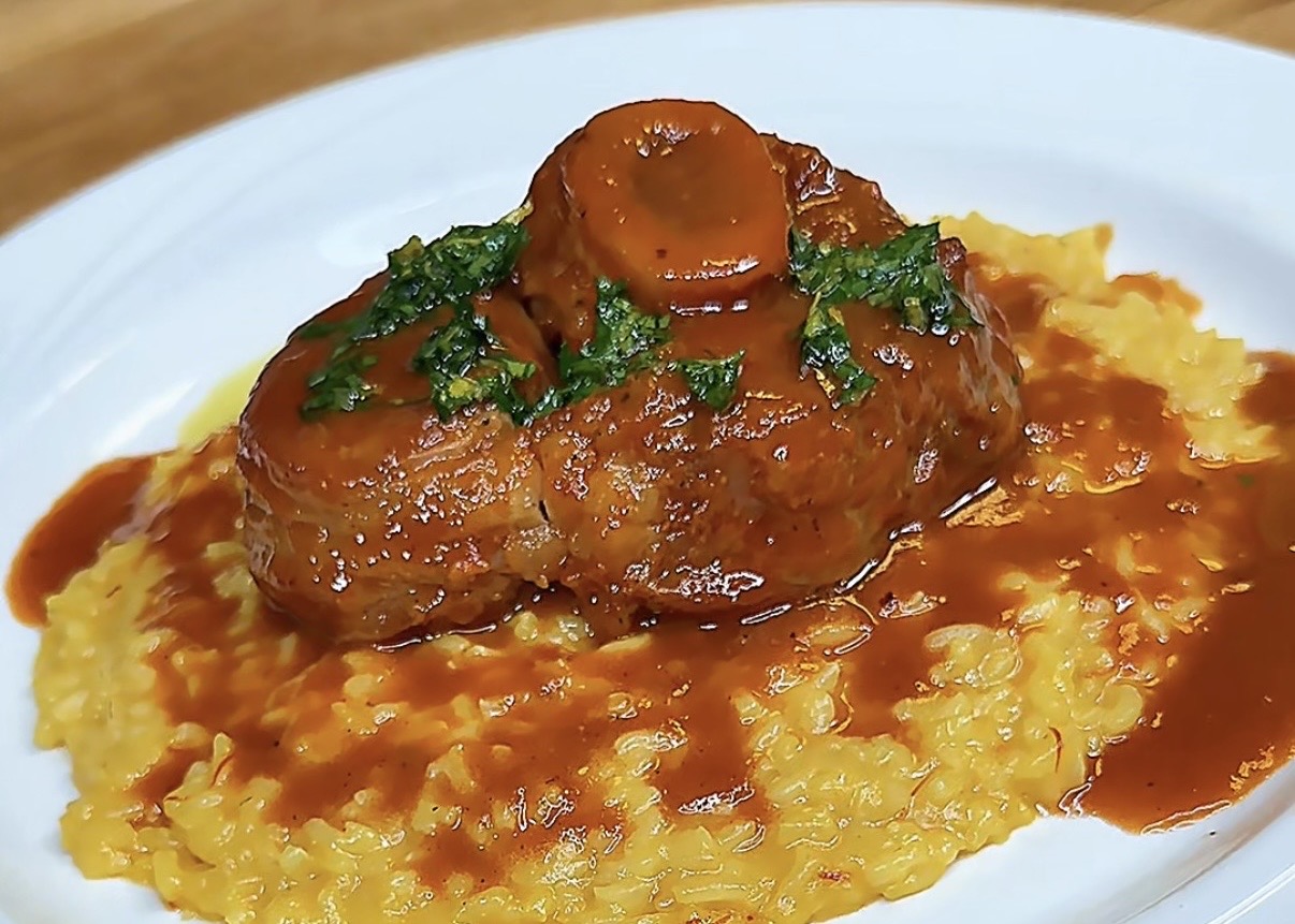 Ossobuco alla Milanese with Risotto alla Milanese and Gremolata