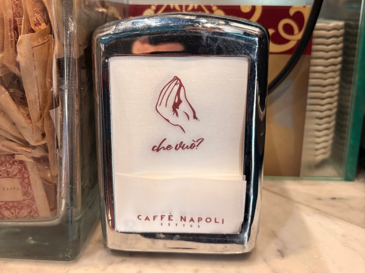 Napkin holder at Café Napoli espresso bar in Milan