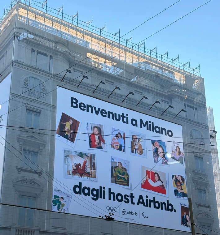 Airbnb welcome billboard in Milan during the Winter Olympics
