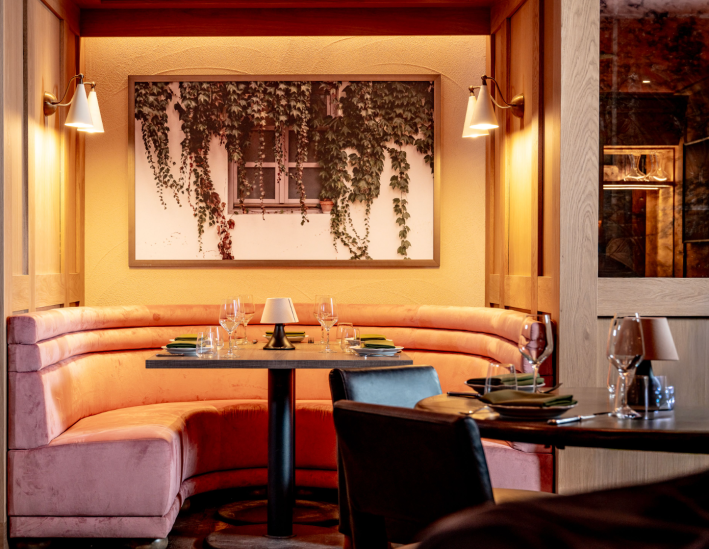 Cozy booth seating at Park Rose Italian restaurant in New York City