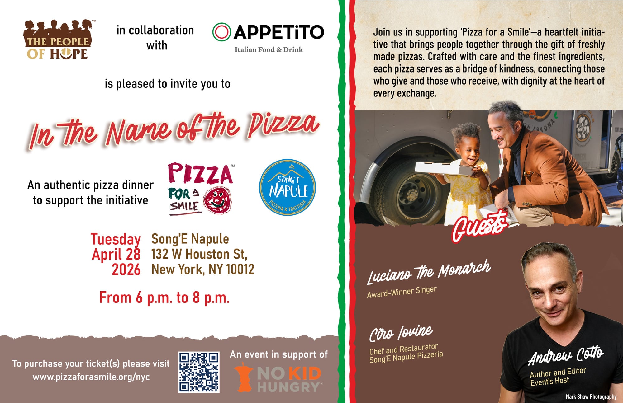 Appetito is hosting "In the Name of the Pizza" on April 28th at Song'E Napule on W. Houston Street in Manhattan.