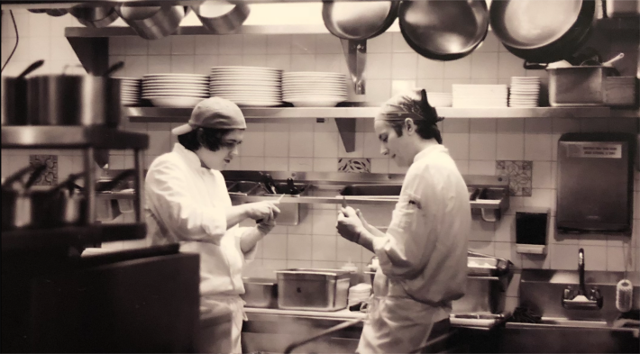 Jordan (right) in the kitchen in Spoleto, Italy (2002).