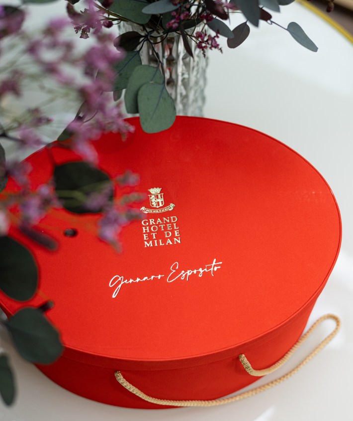 Gennaro Esposito’s signature colomba presented at Grand Hotel et de Milan. Courtesy of Grand Hotel et de Milan.