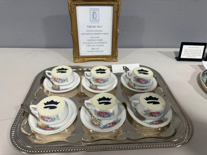Emilia D’Albero’s “Tirami-Blu” dish made with Stilton infused mascarpone whipped cream served in vintage espresso cups.