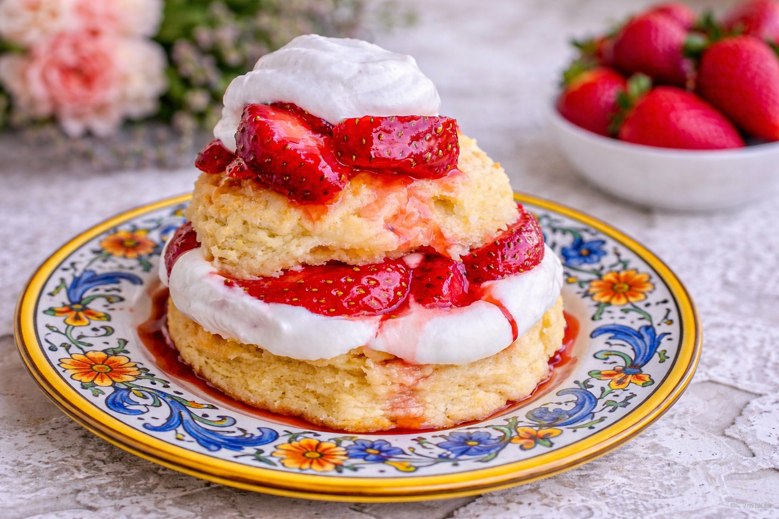 Strawberry mascarpone shortcakes made with buttery biscuits and fresh spring berries.