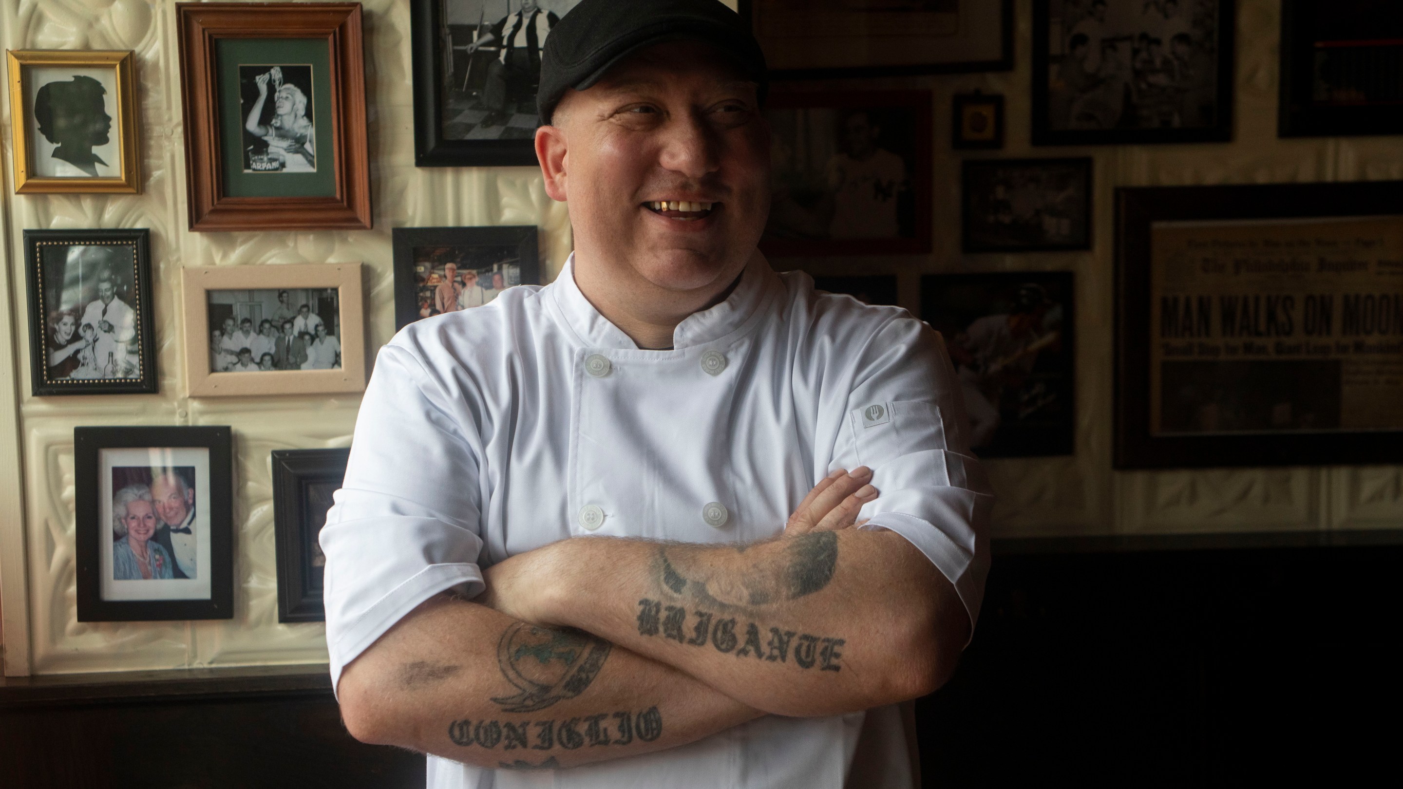 Chef Nino Coniglio inside Lucky Charlie, his coal oven pizza restaurant and bar in Bushwick.