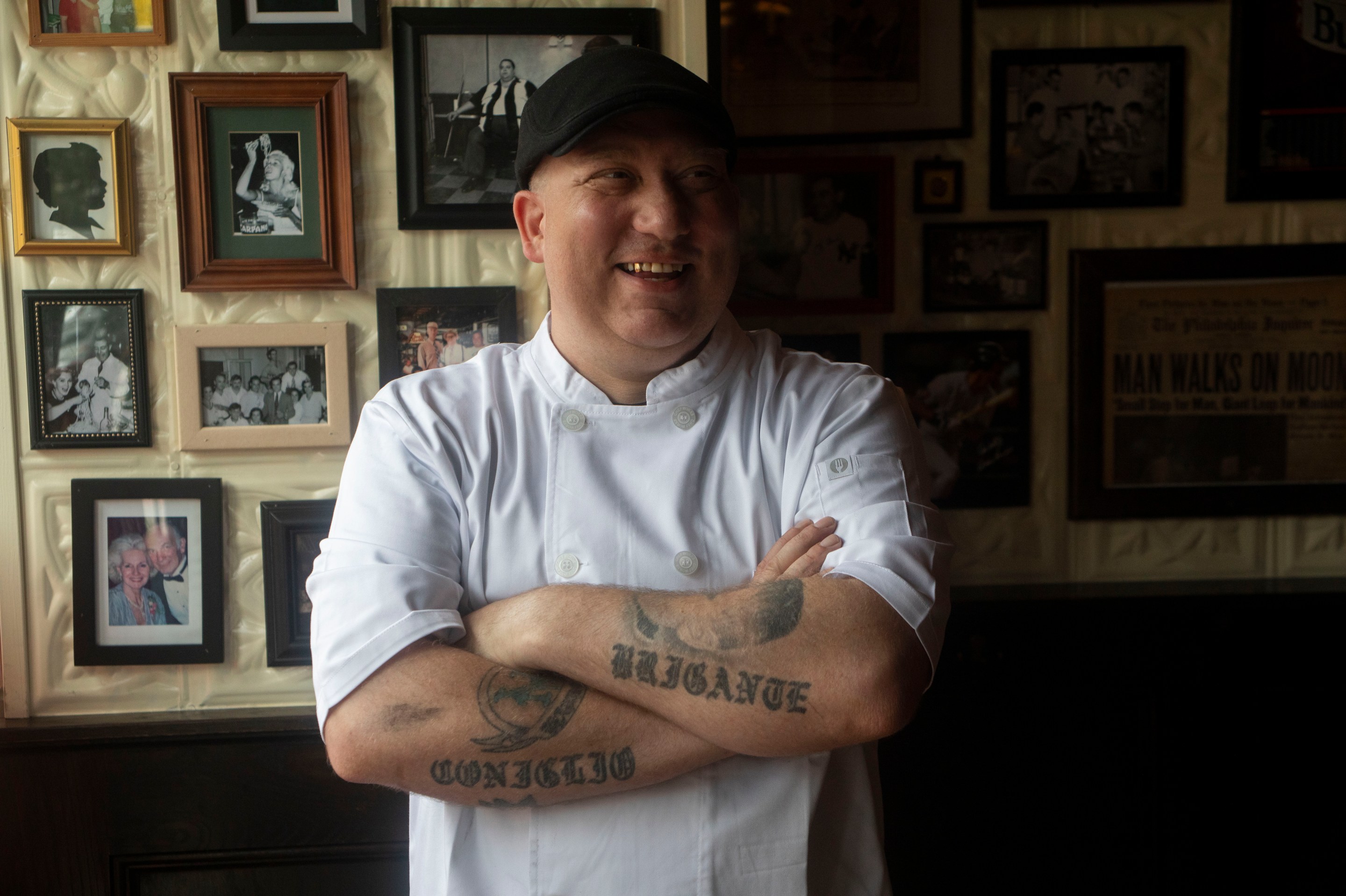 Chef Nino Coniglio inside Lucky Charlie, his coal oven pizza restaurant and bar in Bushwick.